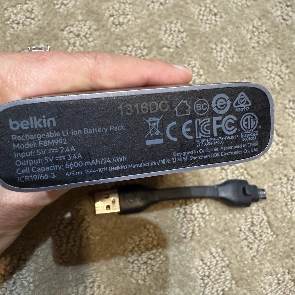 Belkin Power Pack 6600 (F8M992) Portable Charger 6600mAh Battery Pack Micro-USB - Image 4 of 4