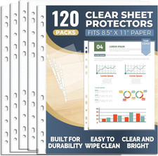 120 Pack Clear Sheet Protectors 8.5 11 Inch, Plastic Page Sleeves for 3 Ring B