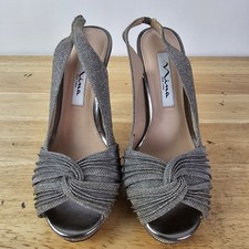 Nina Metallic Silver Womens Slip On Peep Toe Sling Back Stilettos Heels Size 6.5