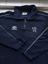 1990s Vintage Umbro FC Chelsea Football Fleece Zip 1/3 Sweatshirt Soccer Size XL