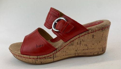 b.o.c. by Born Womens Red Leather Slide Sandals Wedge Heels Sz US 8 | eBay