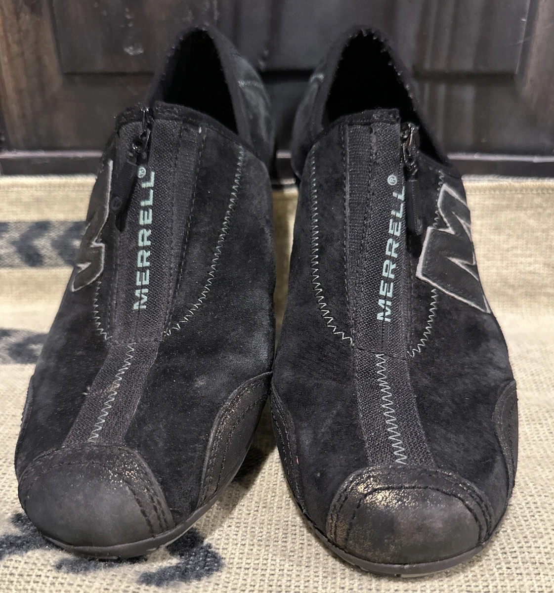 MERRELL Arabesque Womens Black Leather Suede Zipper Flats Shoes