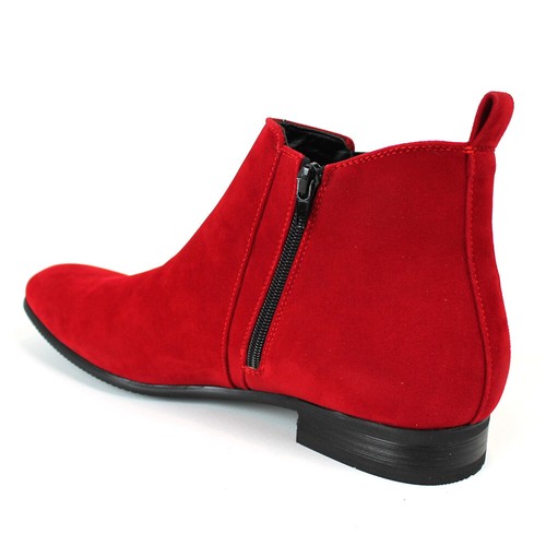 Red Suede Men Tobillo Vestido Bota Lateral Cremallera Puntera Redonda Cuero Chelsea ÃZARMAN - Imagen 2 de 5