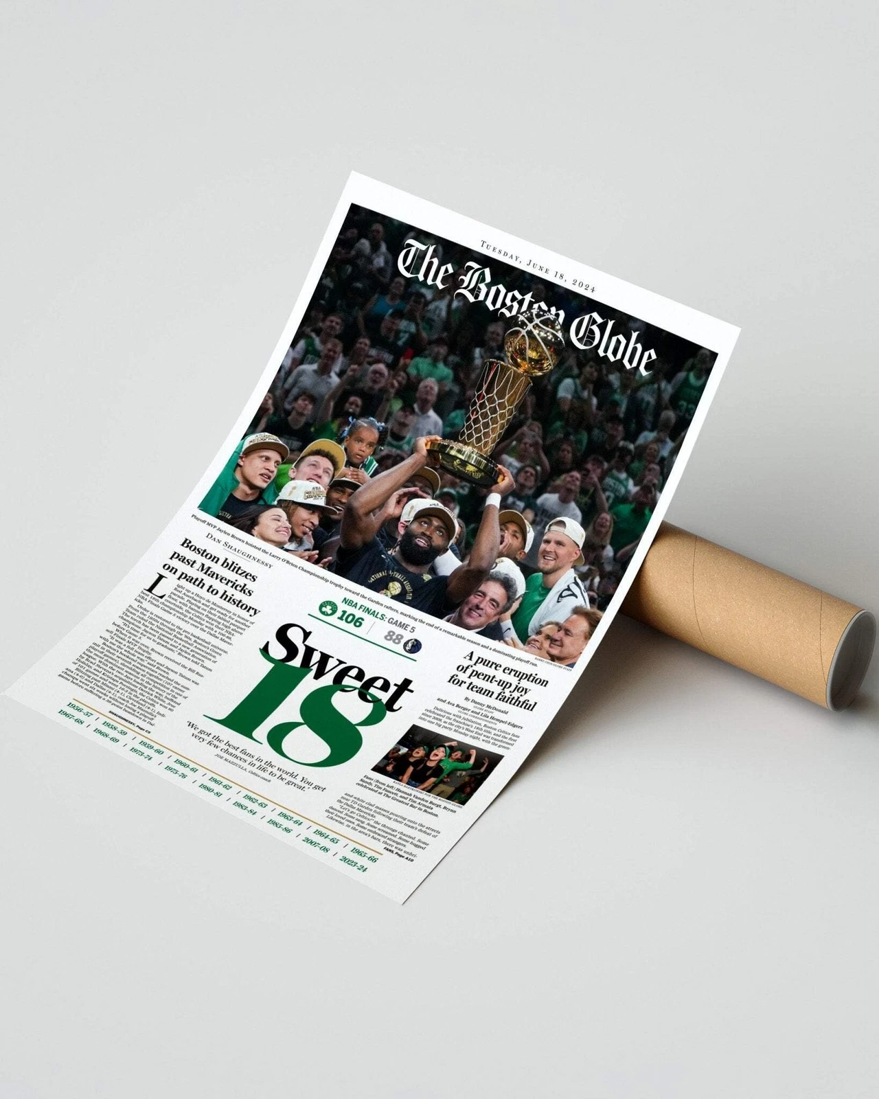 2024 Boston Celtics NBA Champions 'Sweet 18' UnFramed Newspaper