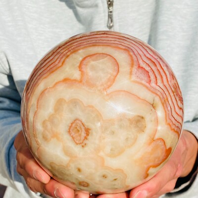 6.39LB Natural Red Striped Pattern Pork Crystal Quartz Sphere Reiki Healing