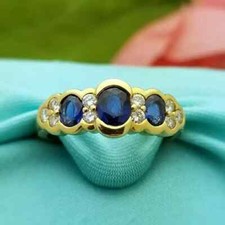 2Ct Oval Cut Lab Created Blue Sapphire Engagement Ring 14k Yellow Gold Plated