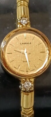 LASSALE By SEIKO Vintage Women's Watch Diamond Gold Tone 1E50-0119