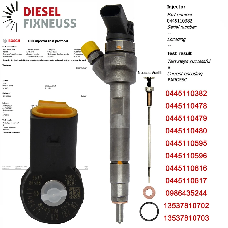 4x Austausch Injektor BOSCH 13537810702 0445110382 0445110478 F10 F20 - Bild 2 von 4