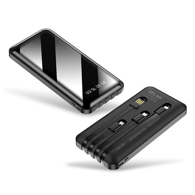 miLink Power Bank w Built-in Full-set Charging Cables True 10,000mAh Batteries