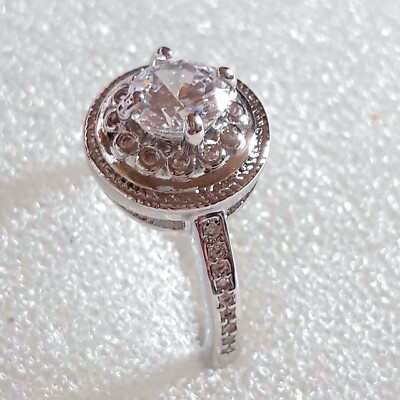 Bague Solitaire Argent 925 Rhodié Avec Gros Diamant CZ - Taille 54 - Neuf Sans Emballage