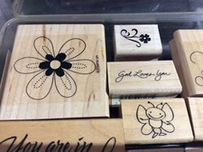9 pc WOOD BLOCK RUBBER INK STAMPS GREETING CARD MAKER CRAFT PAPER FRIENDSHIP