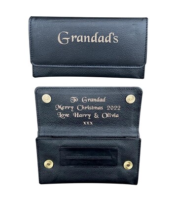 Tabakbeutel personalisiert graviert Echtleder schwarz Geburtstag Geschenk Papa Opa