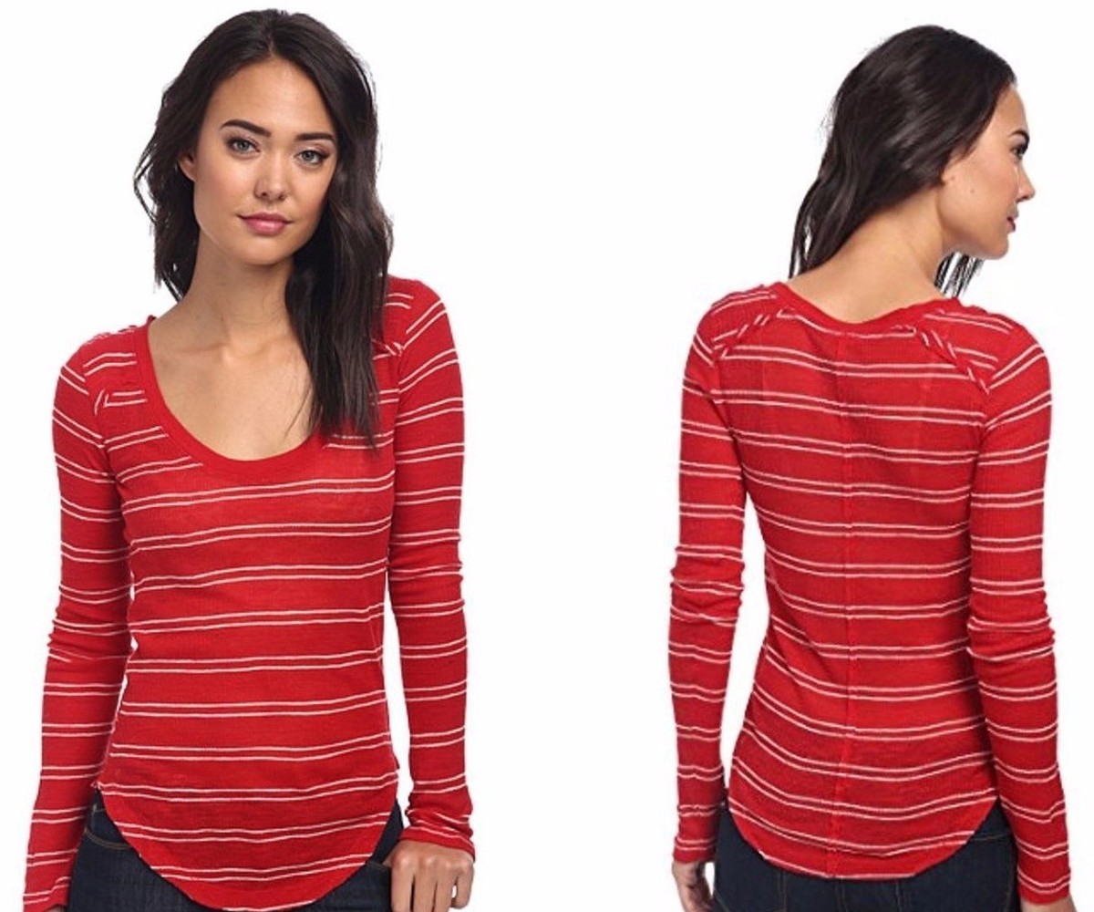 NWT FREE PEOPLE SzL LONG SLEEVE SCOOP NECK STRIPED TEE TOP