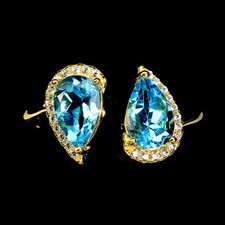 925 Sterling Silver Ring Pear Swiss Blue Topaz 8x5mm Gemstone Jewelry Size 7.5