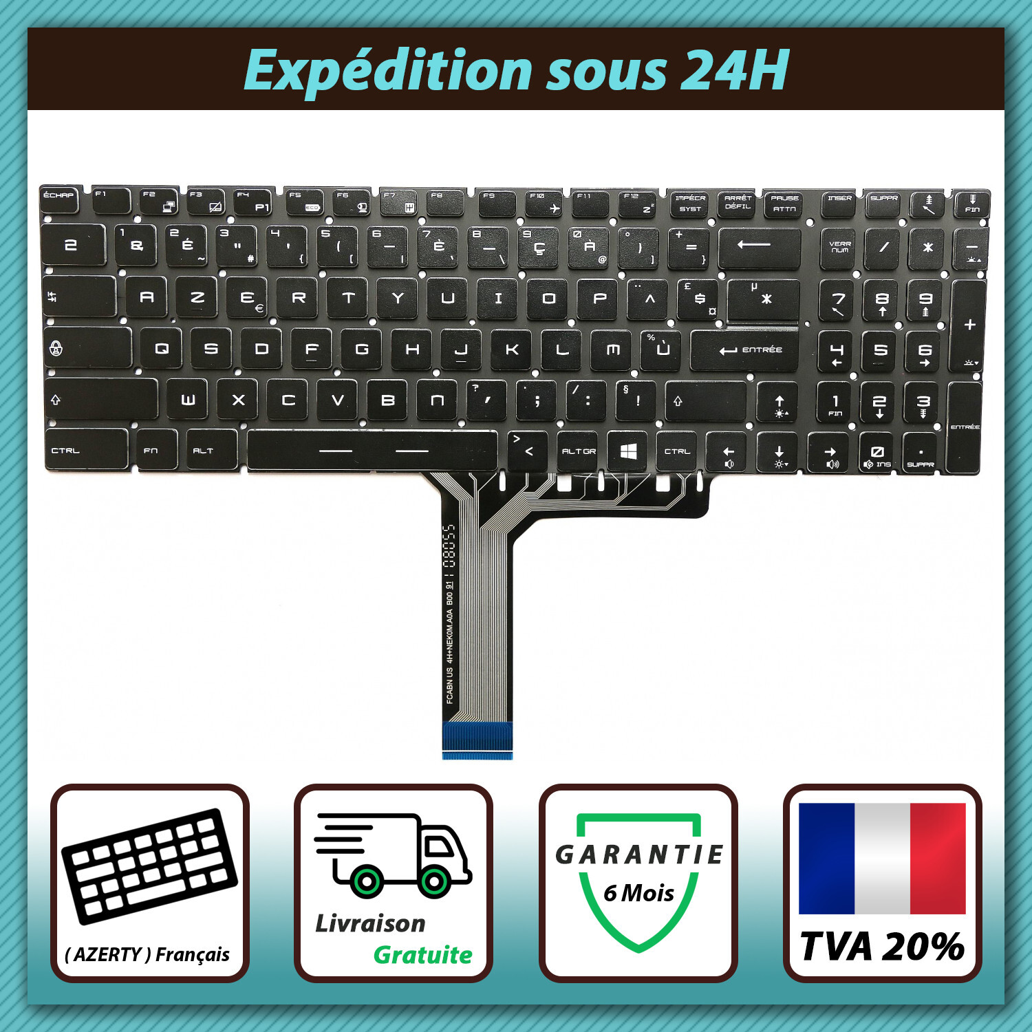 Clavier AZERTY français MSI GL62 GL62M GL62VR pièce de rechange 9Z.NCXBN.10F
