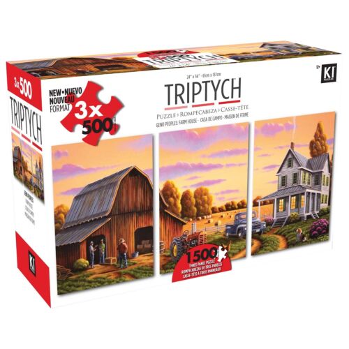 Triptych Geno Peoples : Farm House Three Panel  1500 piece  Puzzle 24" x 54" New - Picture 1 of 1