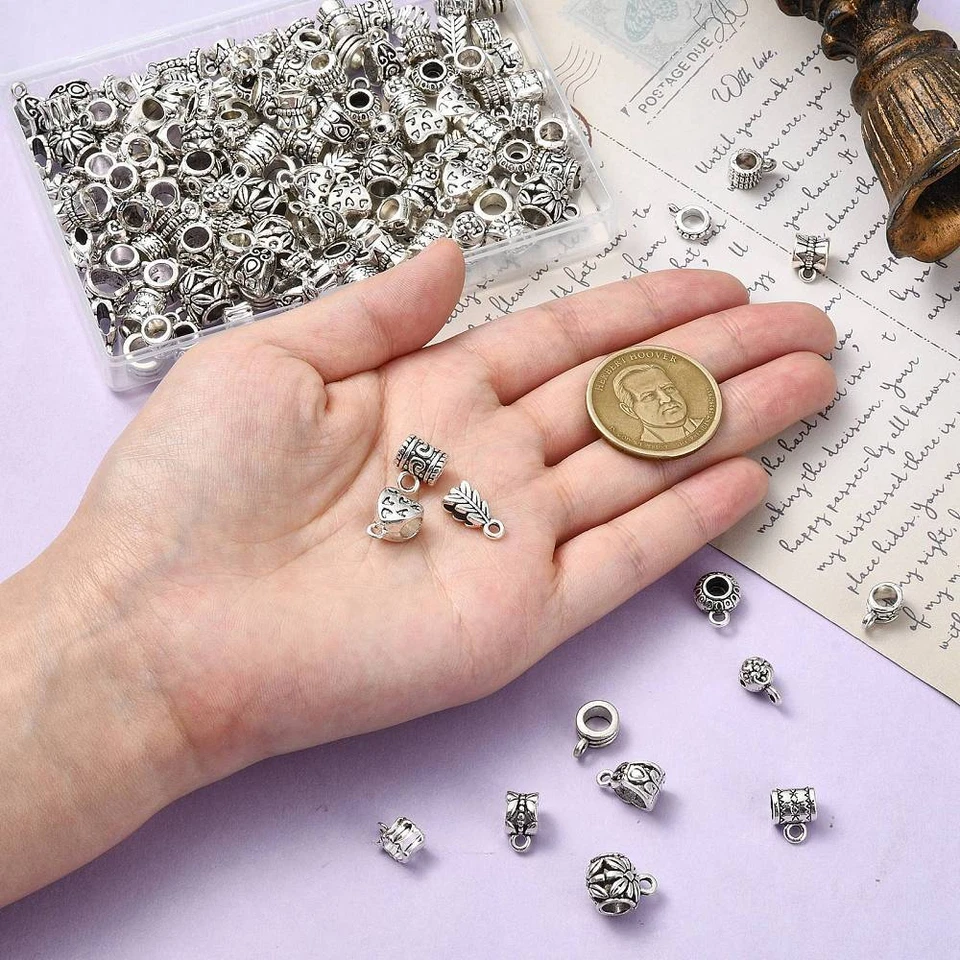 150 peças conector de elos de contas de fiança tubo de prata fitas furo grande para joias - Imagem 3 de 4
