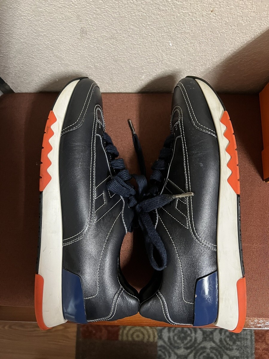 HERMES PARIS Trail Icon Style Sneaker in Calfskin Blue 