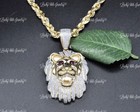 14k Yellow gold Natural Diamond lion head pendant  with Rope chain necklace  — photo 4