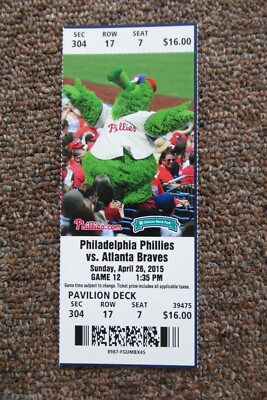 PHILADELPHIA PHILLIES VS BRAVES 4/26/2015 FULL TICKET ~ CALLASPO/HOWARD HRs