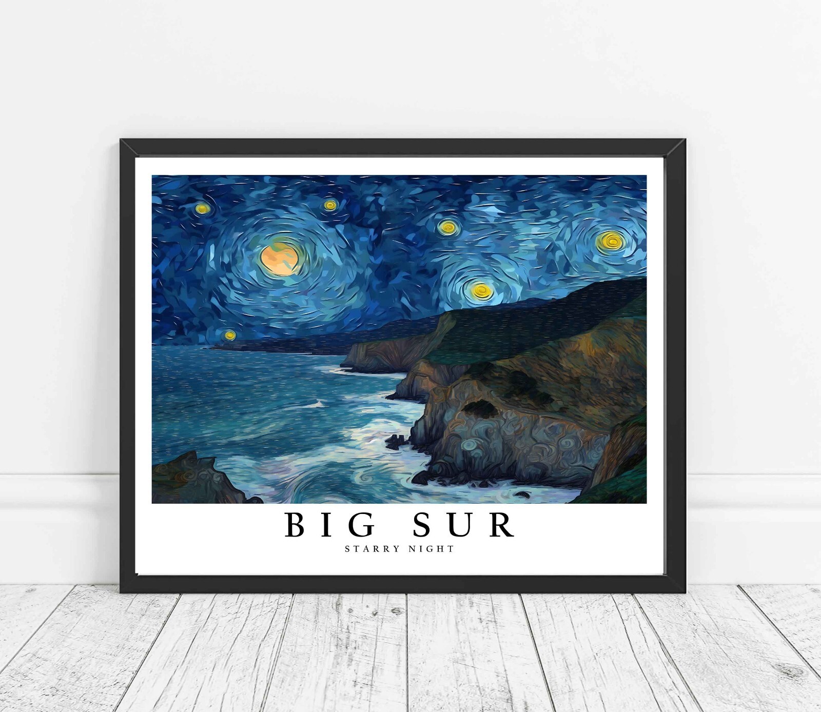 Big Sur City Starry Night Photo Art Print Poster Wall Art Painting