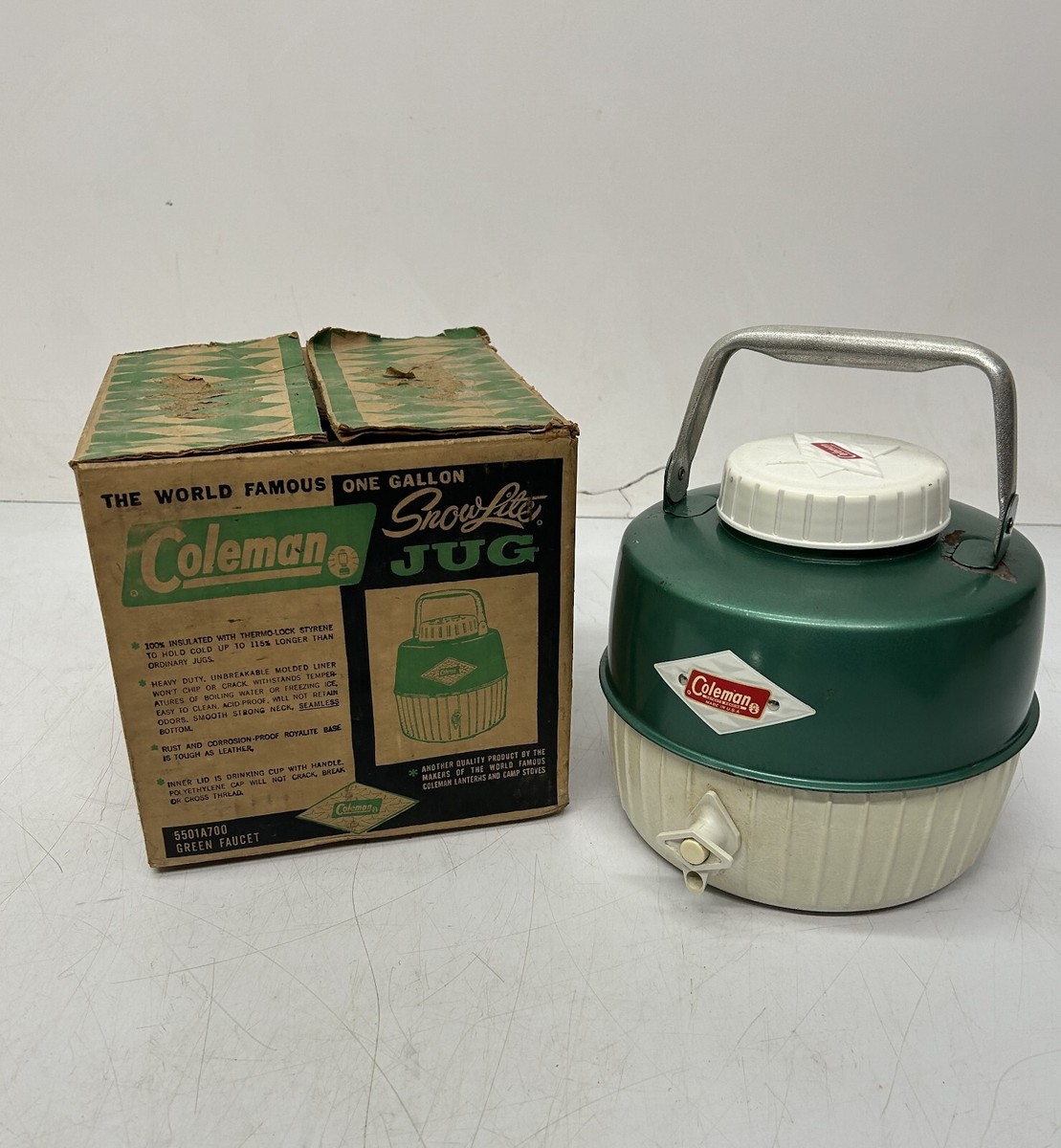 Vtg c1960s Coleman 1 Gallon Snow-Lite Jug Drink Cooler Diamond 