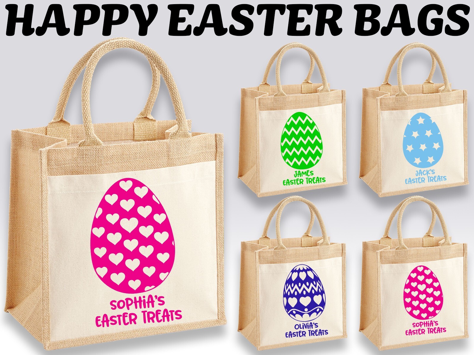 Bolso midi de yute de Pascua personalizado conejo y diseño festivo de celebra...