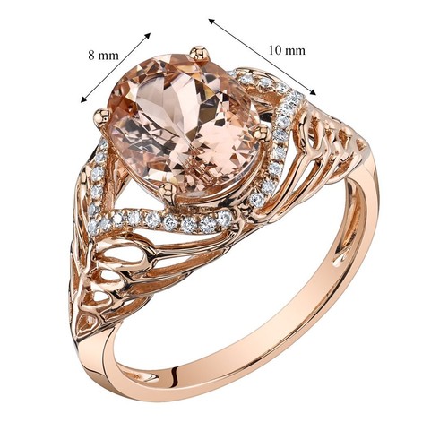 Peora 2.50 Carat Oval Morganite Diamond Ring 14K Rose Gold Size 6 Fine Jewelry - Picture 4 of 5