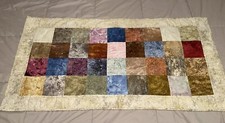 Patchwork Quilted 100 Cotton Table Topper Handmade 23  x 44  Multicolor Squares
