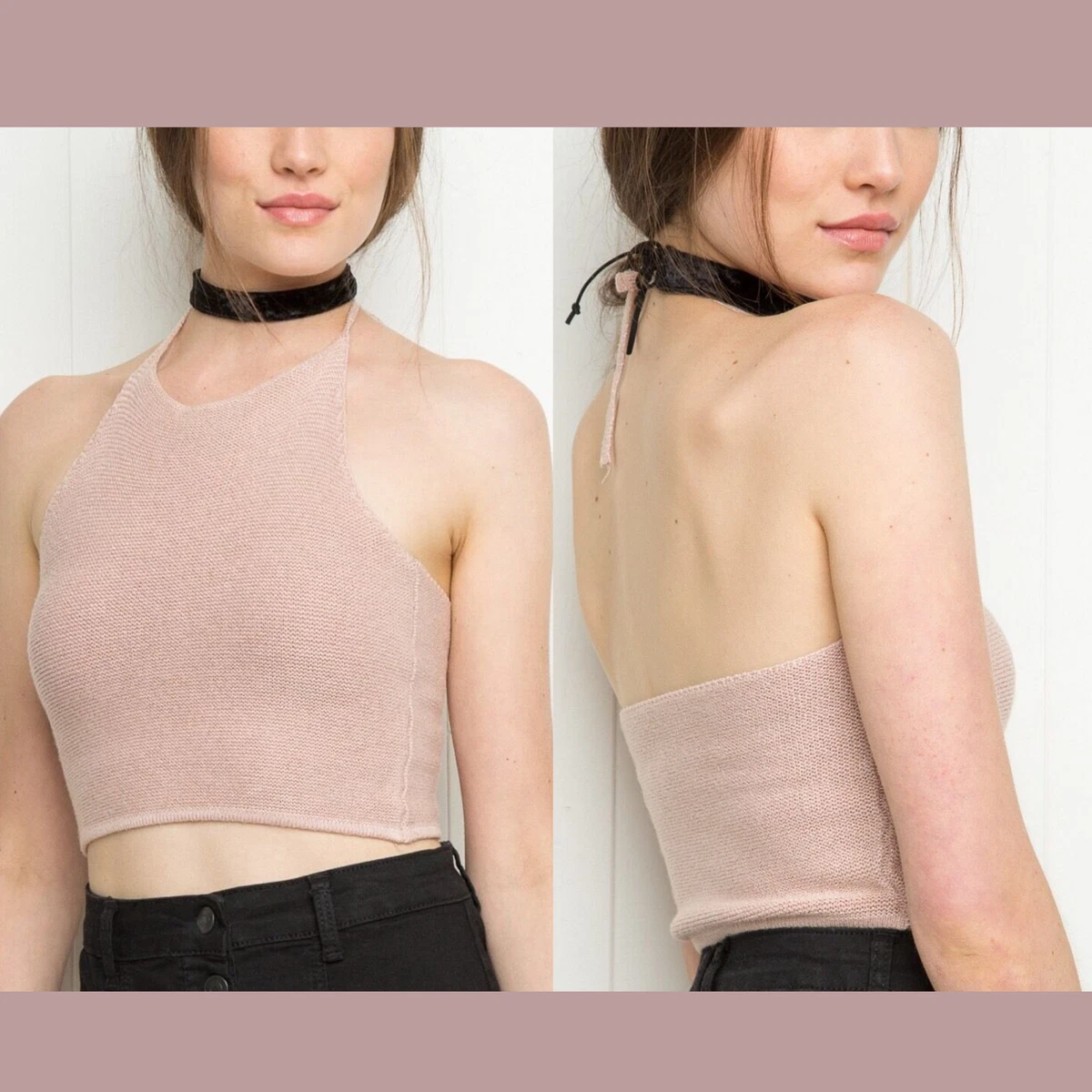 NWT Brandy Melville [ One Size ] Alyssa Halter Knit Tank Top in Blush Pink  #4267