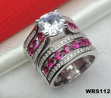 Pink CZ  White Round Sterling Silver 925 Bridal Engagement Wedding Rings