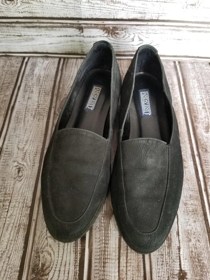 Mocasines sin cordones Lands End muestra para mujer con suela de goma de gamuza negra talla 7 Foto 2 de 4