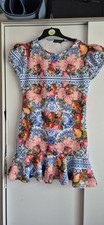 Colourful Above Knee Length Dress PRETTY LITTLE THING sz 14 Short Elastic Sleeve