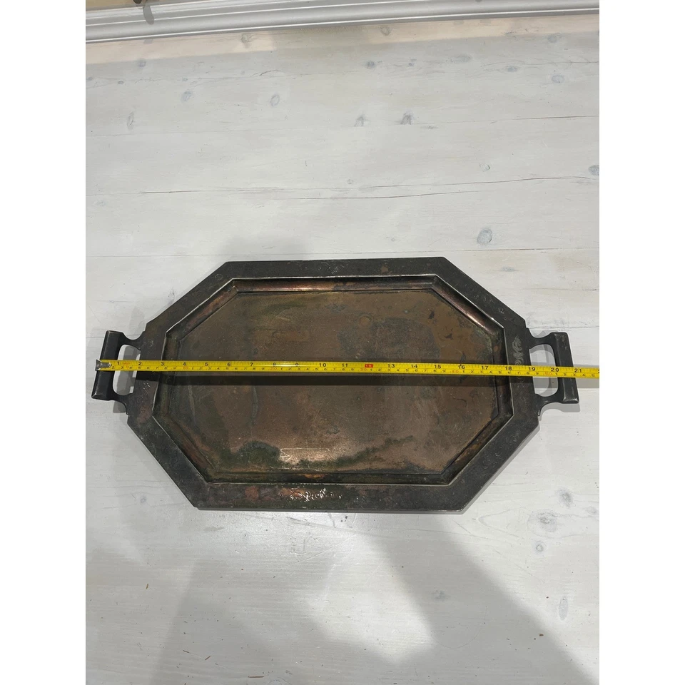 Винтажный восьмиугольный сервировочный поднос с ручками потускневшая металлическая декоративная отделка - Изображение 2 из 4
