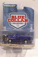 1:64 GreenLight *BLUE COLLAR 13* Blue 1991 Ford F-250XL Pickup w/PLOW NIP