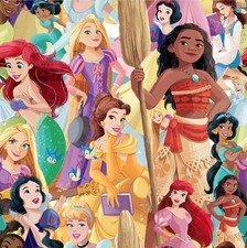 Disney Princesses Cotton Fabric BTY Moana Ariel Belle Tiana Springs Creative