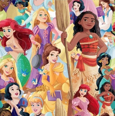 Disney Princesses Cotton Fabric BTY Moana Ariel Belle Tiana Springs Creative
