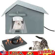 Weatherproof Heated Cat House W/ Insulation Heating Pad Dual Exit Easy Assembly