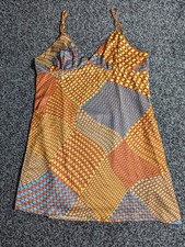 Cider Mini Dress XL Colourblock Geo Wave Print Cami Slip Satin Boho Patchwork