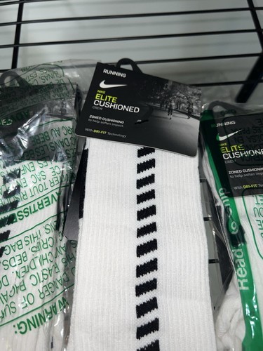 3 Pair - Nike ELITE Cushioned Men's 8-12 L Crew Sock White DRI-FIT Athletic - Picture 2 of 3