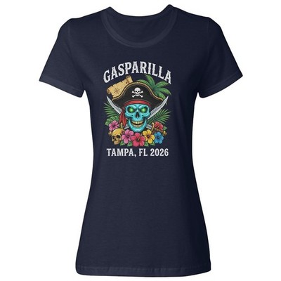 Gasparilla Inspired Blue Skull - Pirate Tribute Ladies' Crewneck T-Shirt