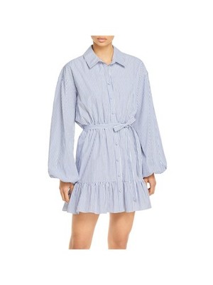 CINQ A SEPT Womens White Belted Button Front Balloon Sleeve Short Shirt Dress 12