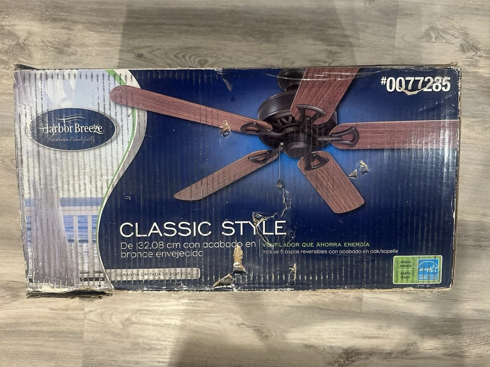 Harbor Breeze, Classic 52 Inch Aged Bronze Finish Ceiling Fan New In Box 77285. - Image 4 of 4