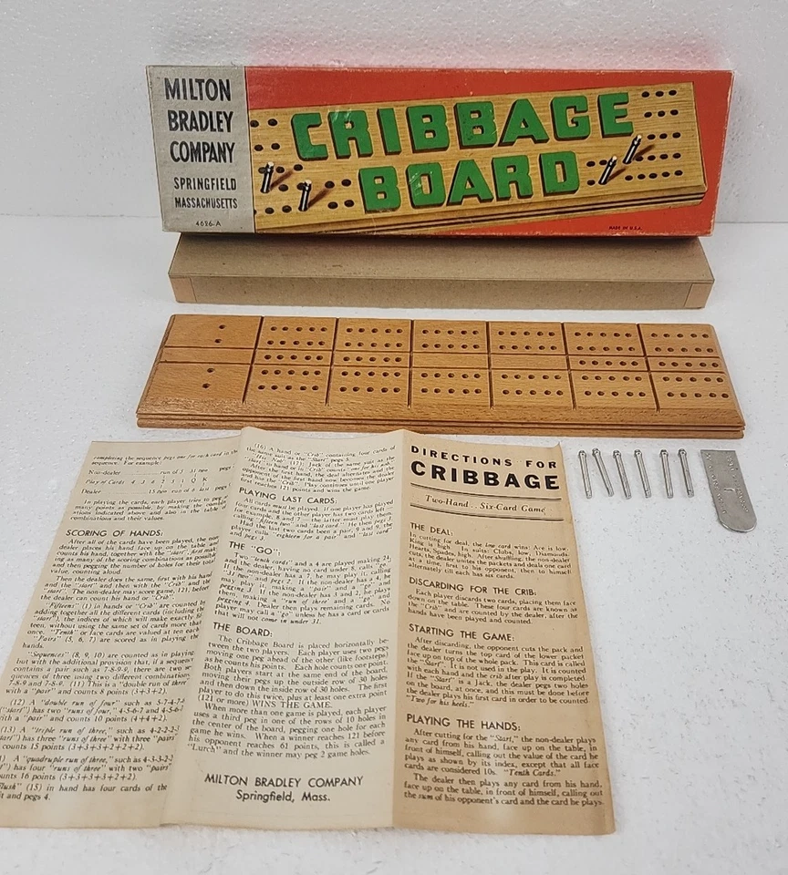 Juego de Cartas de Mesa Milton Bradley 4626-A Cribbage Años 60 De Colección - Clavijas de Metal Selladas Foto 2 de 4