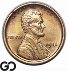 1918 Lincoln Cent Wheat Penny, Flashy Choice BU RB