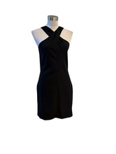 NWOT MNG Mango Black cross halter neck mini dress S M 6