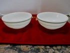Vtg. Set of 2 White Retro Cereal Bowls by PYREX Double Tough green stripes "Nice