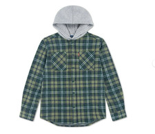 Levi's Boys Large 10/12 Green Plaid Flannel Hooded Overshirt Button Front Jacket