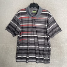 PGA Tour Pro Series Mens Polo Shirt Gray Stripe XL Polyester Short Sleeve Golf