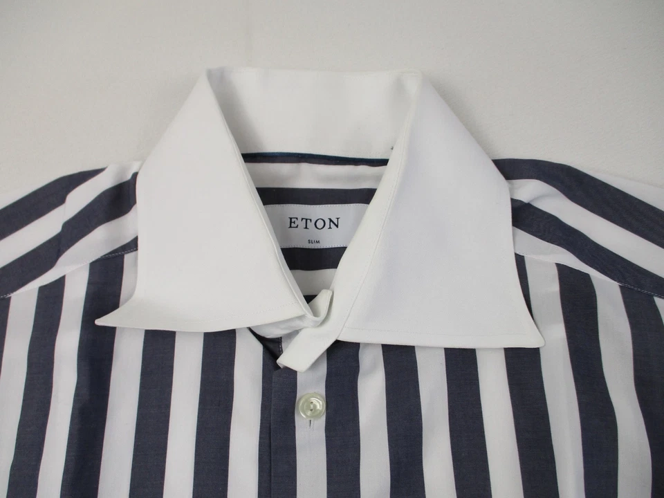 Eton Dress Shirt Mens Size 16 41 Black Stripes Long Sleeve Formal Slim Fit - Image 2 of 4